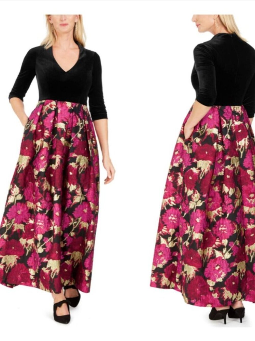 ELIZA J Floral V Neck Sheath Evening Dress 1770 - Picture 10 of 10